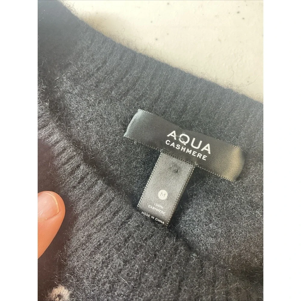Aqua 100% cashmere new york‎ crewneck Sweater Black M Pullover Soft Exclusive